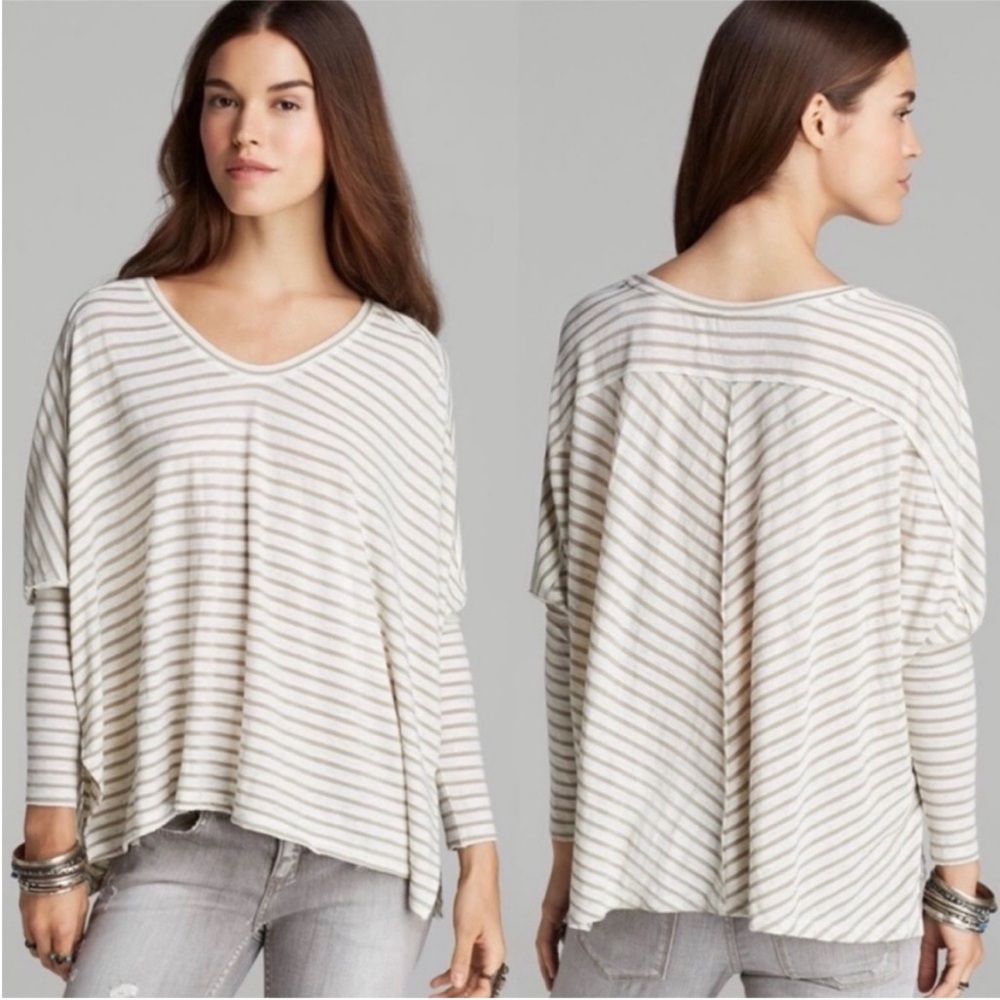 We the Free Pandora tee white oatmeal striped oversized boxy long sleeves